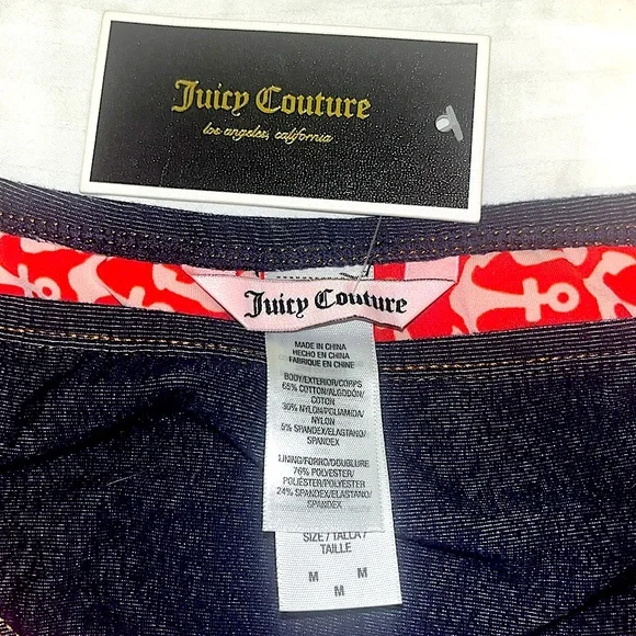NWT Juicy Couture dark blue Denim look  Nautical print lined Bikini Bottoms Sz M - Picture 2 of 7